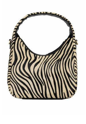 Sac à épaule imprimé zèbre avec dessus arrondi, une bandoulière unique et une bordure noire, conçu pour une utilisation quotidienne décontractée ou stylée.