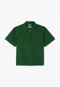 Grünes Baumwollpoloshirt mit kurzen Ärmeln, einem Kragen, einer Knopfleiste und einer Brusttasche mit dezentem Logo-Stickerei.