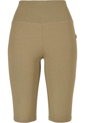 Beige leggings med høj talje, lavet af blødt, strækbart stof. Har en glat overflade og en ren, tætsiddende design.