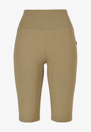 Beige leggings med høj talje, lavet af blødt, strækbart stof. Har en glat overflade og en ren, tætsiddende design.