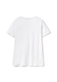 T-shirt in cotone bianco a maniche corte, mostrato dal retro su uno sfondo bianco.