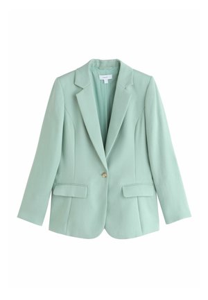 Enkeltknappet, mintgrøn skræddersyet blazer med notch revers og frontlommer med klapper.