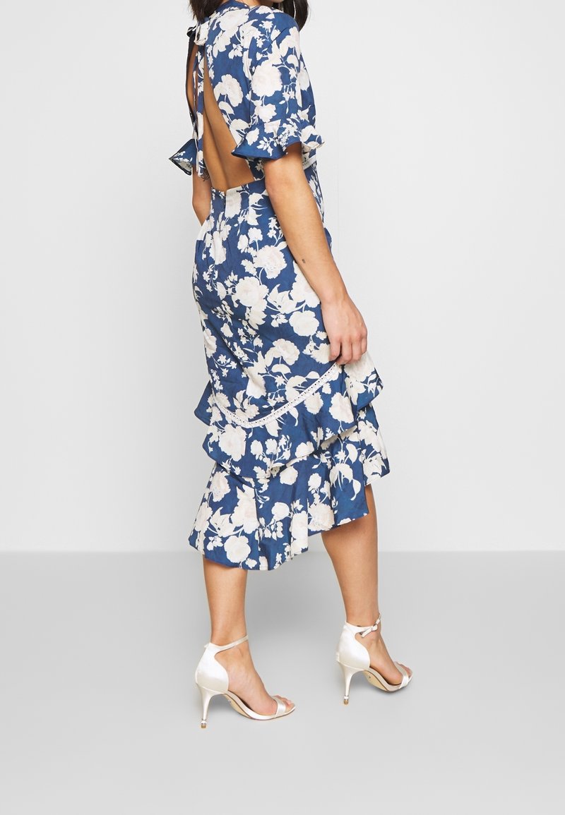 hope and ivy blue dress Hope & Ivy Frill Sleeve Thigh Split Open Back Maxi Dress - Blue main image 0