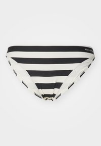 Melnbaltas svītrots bikīni apakšējā daļa ar zemu jostas līniju. Izgatavota no gludas auduma ar kontrastējošām svītrām un smalku zīmola birku.