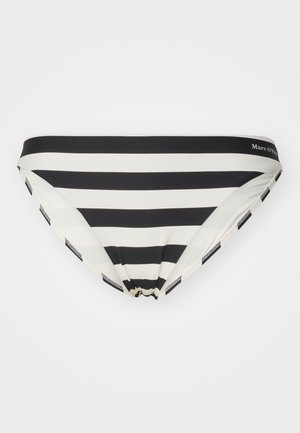 Czarny i biały biustonosz do kostiumu kąpielowego w paski z niskim stanem. Wykonany z gładkiego materiału z kontrastującymi paskami i subtelnym detalem z logo marki.
