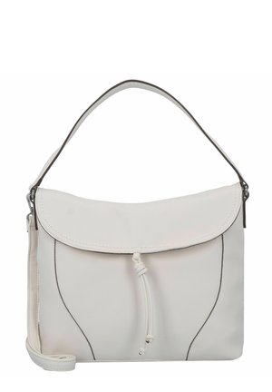 Sac bandoulière en cuir blanc avec un rabat repliable, un détail à cordon et des coutures contrastées. Dispose d'une bandoulière pour un port polyvalent.