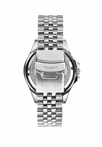 Orologio in acciaio inossidabile con rifinitura lucida, cinturino a maglie e chiusura con il logo "SECTOR". Quadrante circolare con design minimalista.