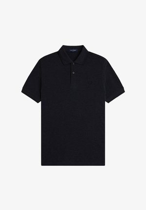 Polo nera a maniche corte con patta a due bottoni, collo classico e logo ricamato discreto sul petto a sinistra.