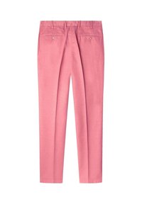 Rosa Hosen aus leichtem Stoff, mit geradem Schnitt, zwei Gesäßtaschen und dezenten Falten vorne.