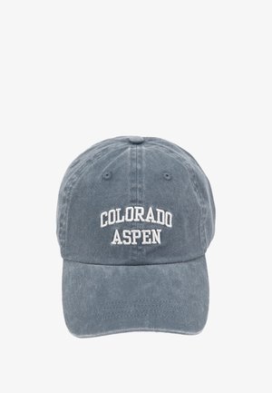 Casquette de baseball en coton gris avec le texte brodé en blanc "COLORADO ASPEN" sur le devant. Elle dispose d'une visière courbée et d'une sangle réglable à l'arrière.