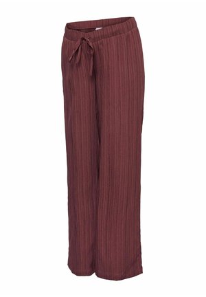 Bordeaux brede broek van textuurstof met verticale strepen, met een elastische tailleband voor een verstelbare pasvorm.