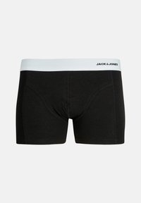 Schwarze Boxershorts mit einem weißen elastischen Bund, auf dem das Logo "JACK & JONES" steht. Weicher Stoff mit passgenauer Passform und nahtlosem Design.