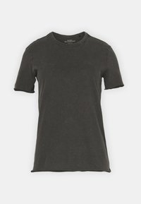 T-shirt a maniche corte in un grigio scuro, realizzato in un morbido tessuto testurizzato con un classicissimo scollo a girocollo e bordi delle maniche arrotolati.