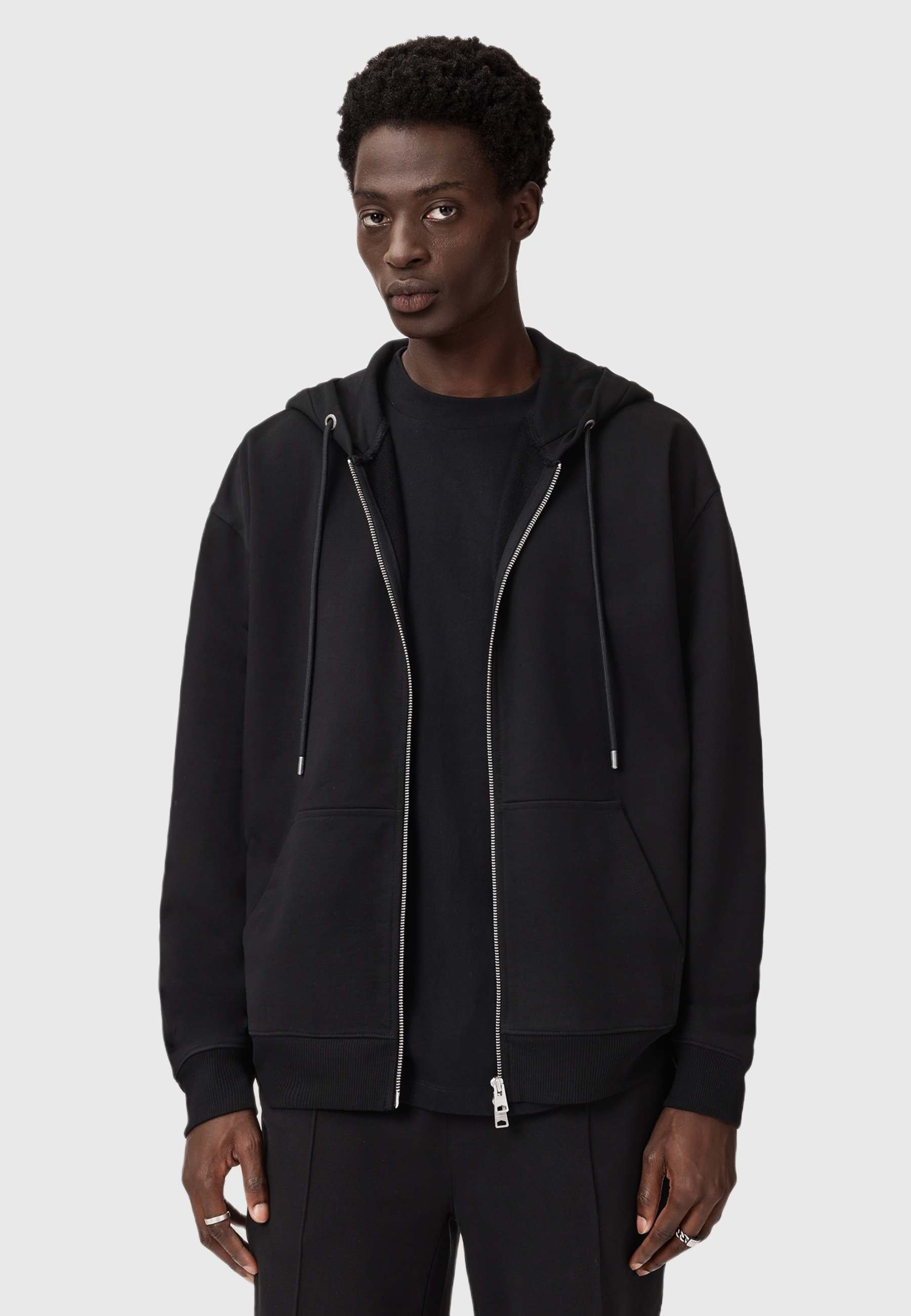 AllSaints MILO - Zip-up sweatshirt - jet black/black - Zalando.ie