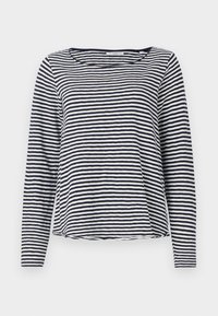 Langermet topp i marineblå og hvite striper, med rund hals og avslappet passform. Laget av et lett og teksturert stoff.