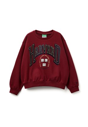 Felpa color granata con ricami in colori a contrasto "HARVARD" e "VERITAS". Dotata di polsini e orlo a coste, tessuto morbido.