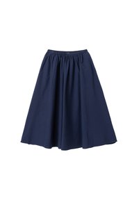 Gonna blu navy con un design a pieghe e a ruota. Realizzata in tessuto morbido, presenta una vita elasticizzata per il massimo comfort. Taglio di lunghezza intermedia.