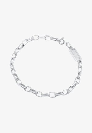 Bracelet en chaîne argentée avec des maillons ovales et rectangulaires alternés, doté d'un fermoir sécurisé et d'une petite étiquette gravée "Kuznai."