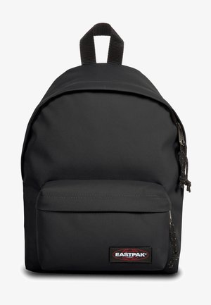 Sac à dos Eastpak noir en tissu durable, avec un haut arrondi, des bretelles réglables et une poche zippée à l'avant.