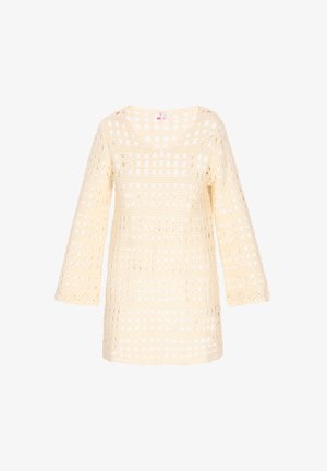 Haken tuniek in lichtcrème, met een opengewerkt patroon en klokmouwen. Gemaakt van zacht materiaal, heeft het een ronde halslijn en een vrijetijdscasual pasvorm.