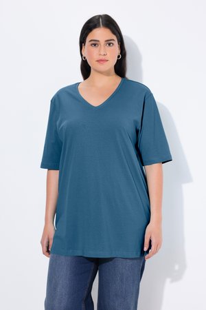Ulla Popken, V-AUSSCHNITT, HALBARM - T-shirt basic - denimblau