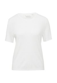 Top de punto blanco de manga corta, con cuello redondo, diseño liso y corte ligeramente relajado.
