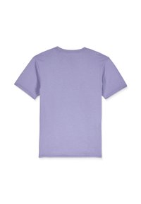 Korte mouw t-shirt in licht lavendel katoen, ronde hals ontwerp, gladde textuur, zonder grafische elementen of versieringen, effen achterkant.