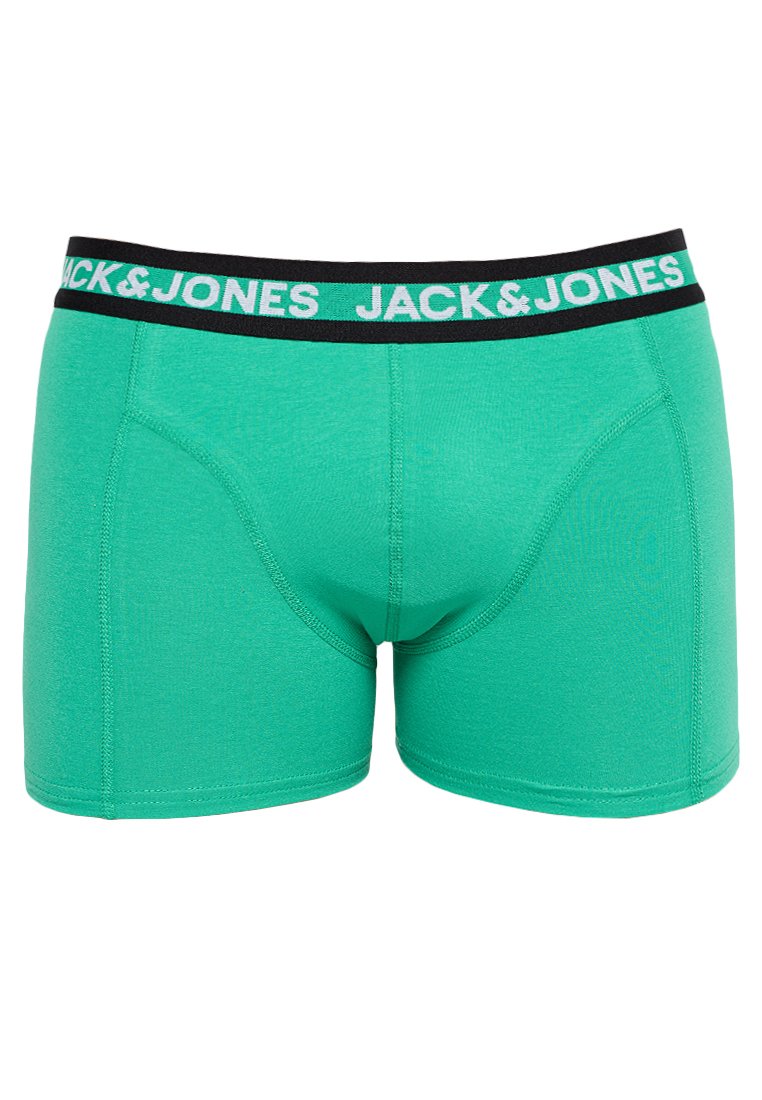 Bóxer verde con un ajuste ajustado, hecho de tela suave. Presenta una cinturilla negra con el texto en blanco "JACK & JONES".