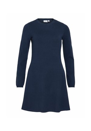 VILA, VICOMFY A-LINE O-NECK KNIT DRESS - NOOS - Strikkjoler - navy blazer