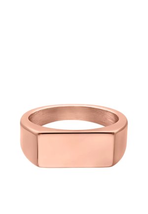 Rose gold rectangular signet ring with a smooth, polished surface and slightly rounded edges.