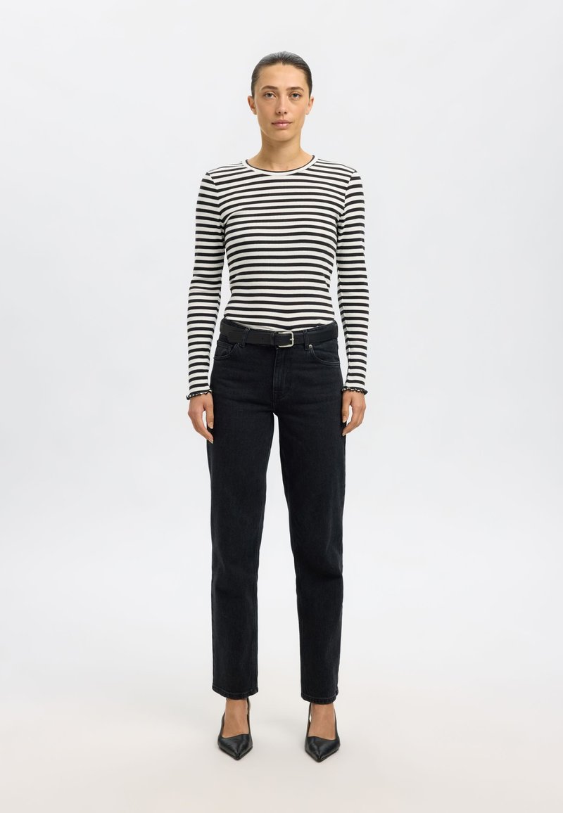 Selected SLFANNA LS CREW NECK TEE STR NOOS - Longsleeve - black/snow