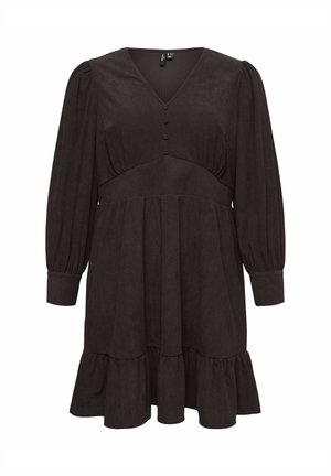 Vero Moda Curve, PEPLUM DRESS VMCELLY SHORT DRESS - Skjortekjole - chocolate torte
