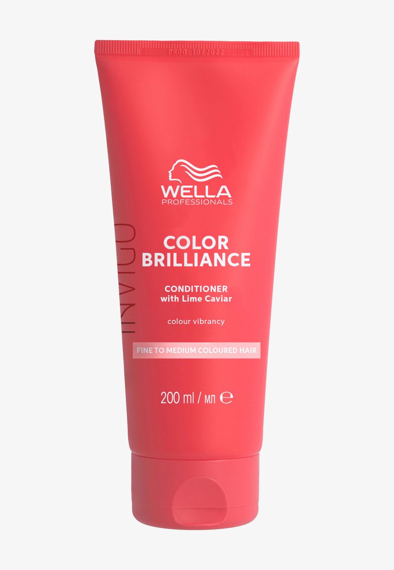 Tube de conditioner Wella Professionals Color Brilliance rouge de 200 ml pour cheveux fins à moyens colorés, avec caviar de citron vert, favorisant la vivacité de la couleur.
