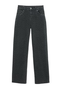 Svarta jeans med ett subtilt leopardmönster, med rak benform, fem fickor och silverfärgade detaljer.