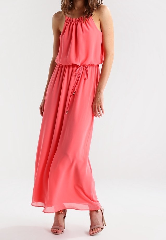 chinese dress ladies Neon Coral Maxi Dress with Striped Top main image 0