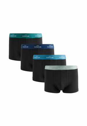Schwarze Boxer-Briefs im Set von vier, mit unterschiedlich gefärbten Bündchen: türkis, dunkelblau und grau. Weicher Stoff mit eng anliegender Passform.