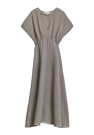 BHOEM, REGULAR FIT - BROWN/CREAM MIDI GINGHAM CHECK FLUID SHORT SLEEVE DRESS . - Freizeitkleid - brown cream