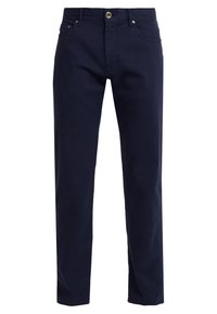 Námořnické bavlněné kalhoty s rovnými nohavicemi, předními kapsami, zipem s knoflíkem a jemnými švy.