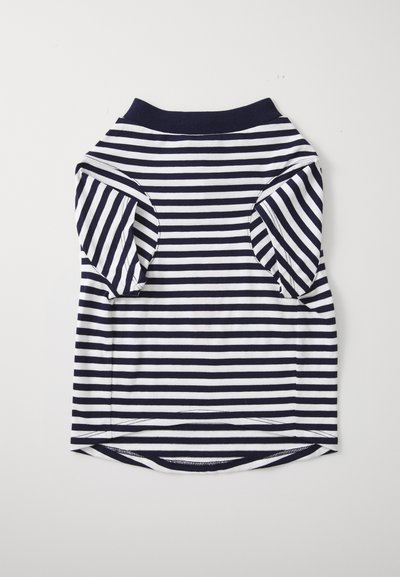 Μπλε ναυτικό και άσπρο πουκάμισο με οριζόντιες ρίγες και κοντά μανίκια, με μπλε γιακά, σχεδιασμένο για μικρά ζώα.