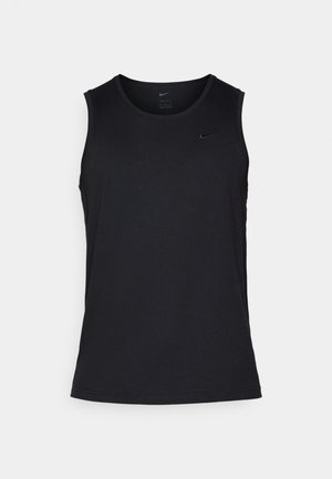 Svart atletisk tanktopp laget av glatt stoff. Har rund hals og er uten ermer, med en liten Nike-logo på brystet.