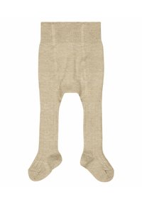Collants pour enfants beige avec une texture côtelée, corps sans couture et orteil renforcé. Fabriqués dans un matériau doux et extensible.