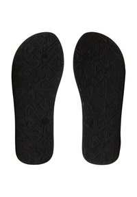 Semelles de chaussure noires avec un motif texturé élaboré, comportant des formes géométriques et des bords arrondis, conçues pour le confort et le soutien.