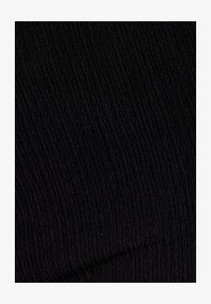 Tessuto nero con una consistenza a coste uniforme, caratterizzato da linee verticali che creano una superficie strutturata e tattile. Adatto per indumenti.