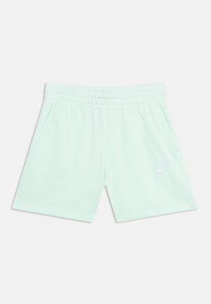 Mintrohelised Nike lühikesed püksid elastse pihaga, küljetaskutega ning valge tikitud logoga vasakul jalal.