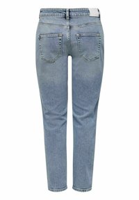 Lichtblauwe spijkerbroek met een slim fit, vijf zakken en een tailleband. De achterkant heeft twee gestikte zakken en een gladde textuur.
