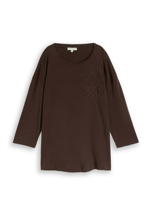TOM TAILOR, T-SHIRT STRIPE WITH FLOWER PATCHES - Langarmshirt - java dark brown