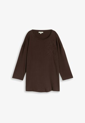 TOM TAILOR, T-SHIRT STRIPE WITH FLOWER PATCHES - Langarmshirt - java dark brown