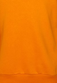 Felpa arancione con una texture liscia, orlo e polsini a coste. Il tessuto sembra morbido e privo di motivi o accenti visibili.