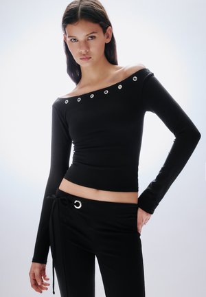 BARDOT WITH RUFFLES - Top s dlhým rukávom - black