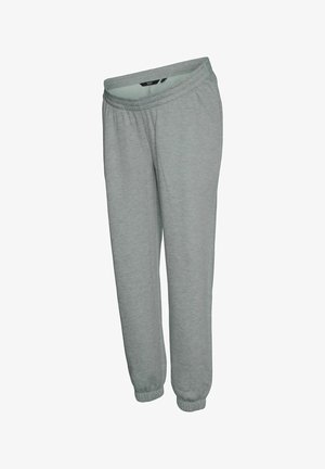 Pantalon de survêtement gris en matériau doux, doté d'une taille élastique, de poignets côtelés et d'une coupe droite. Simple et fonctionnel.